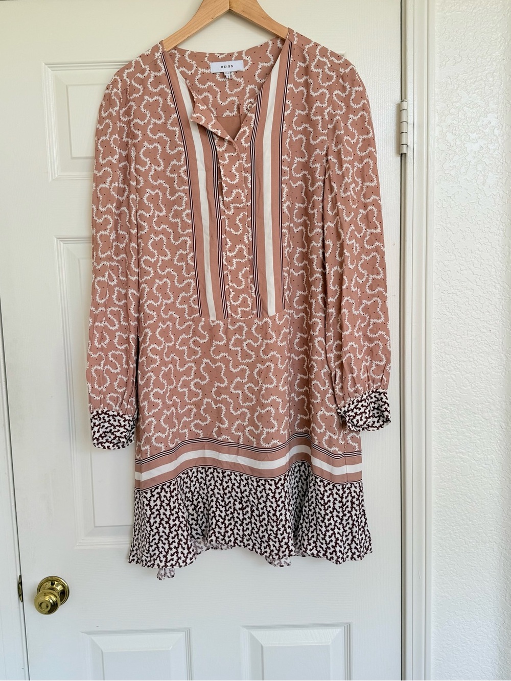 REISS Georgie Mixed Print Dress Pink Cream White Black Size 10 - Picture 4 of 9